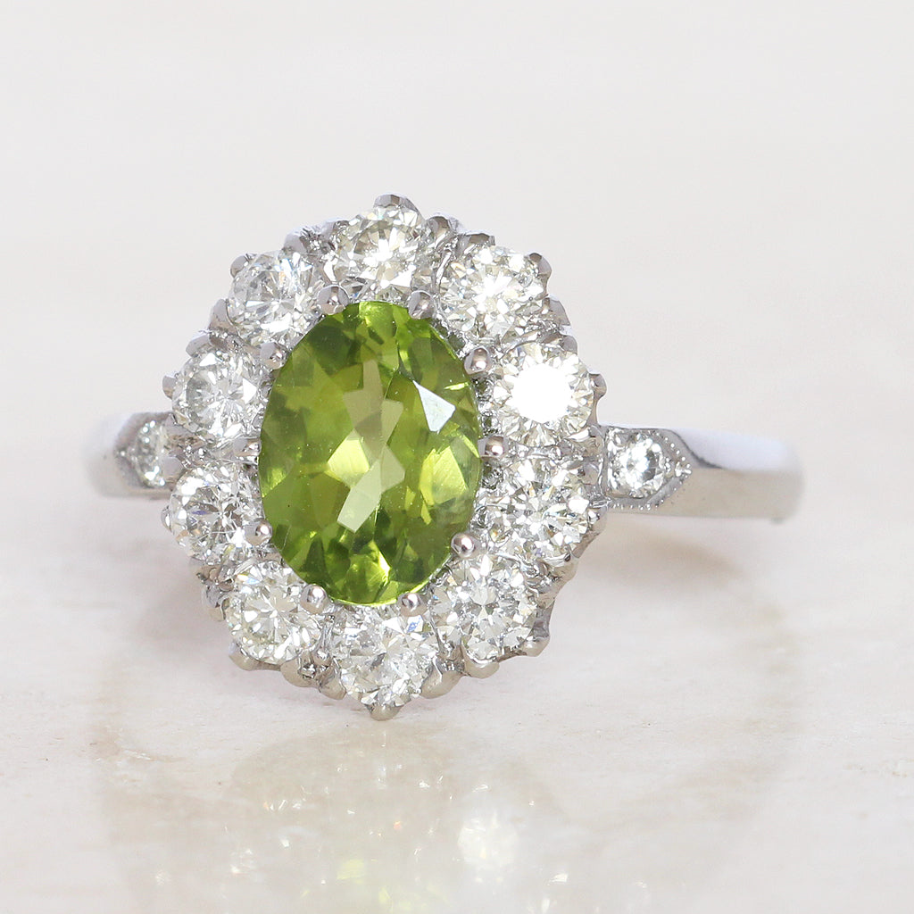 Vintage Style 1.40 Carat Peridot and Diamond Cluster