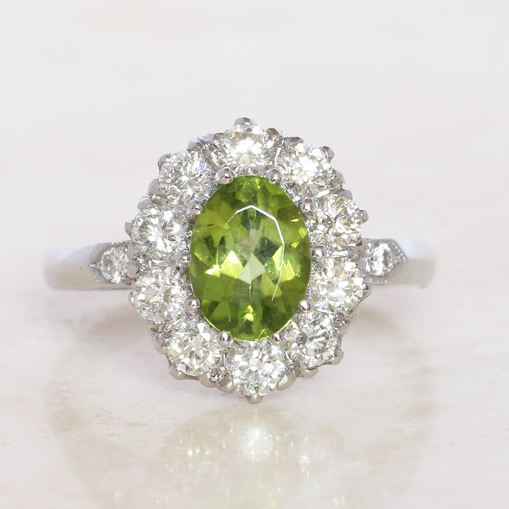 Vintage Style 1.40 Carat Peridot and Diamond Cluster