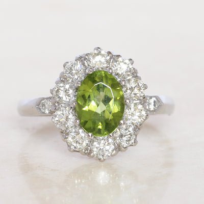 Vintage Style 1.40 Carat Peridot and Diamond Cluster