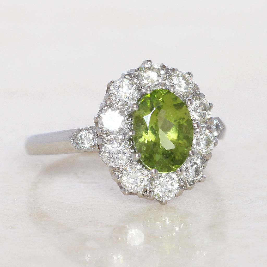 Vintage Style 1.40 Carat Peridot and Diamond Cluster