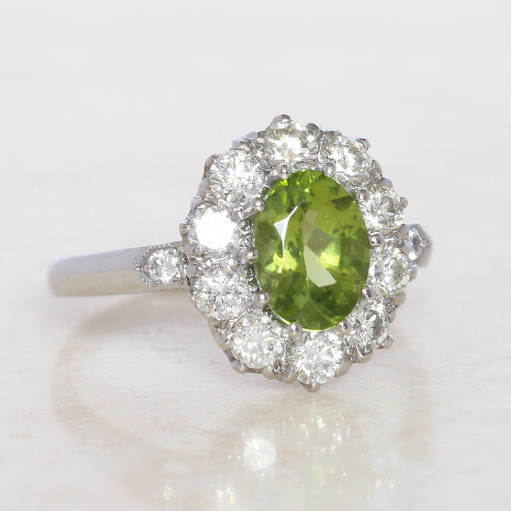 Vintage Style 1.40 Carat Peridot and Diamond Cluster