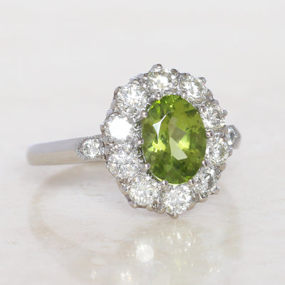 Vintage Style 1.40 Carat Peridot and Diamond Cluster