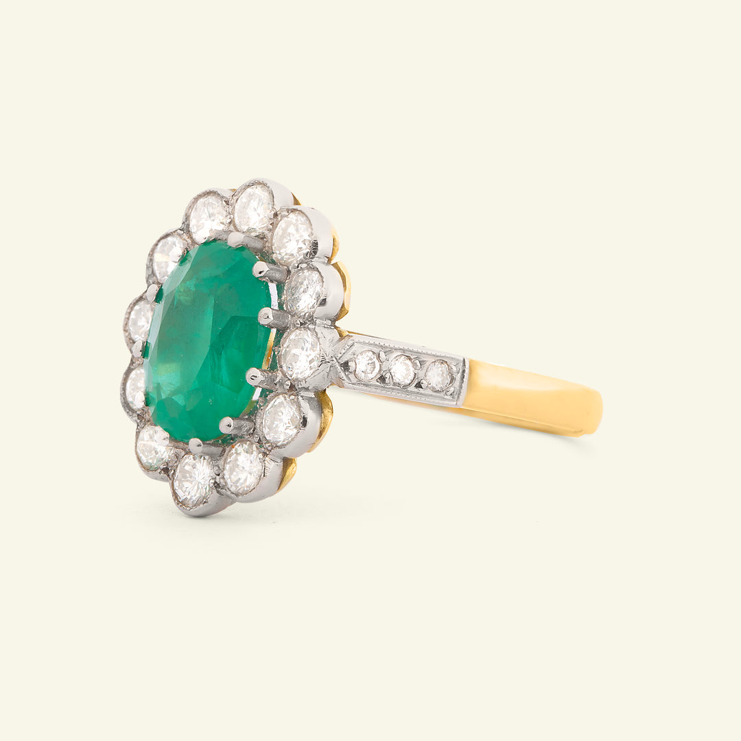 Vintage Style 1.80 Carat Emerald and Diamond Cluster