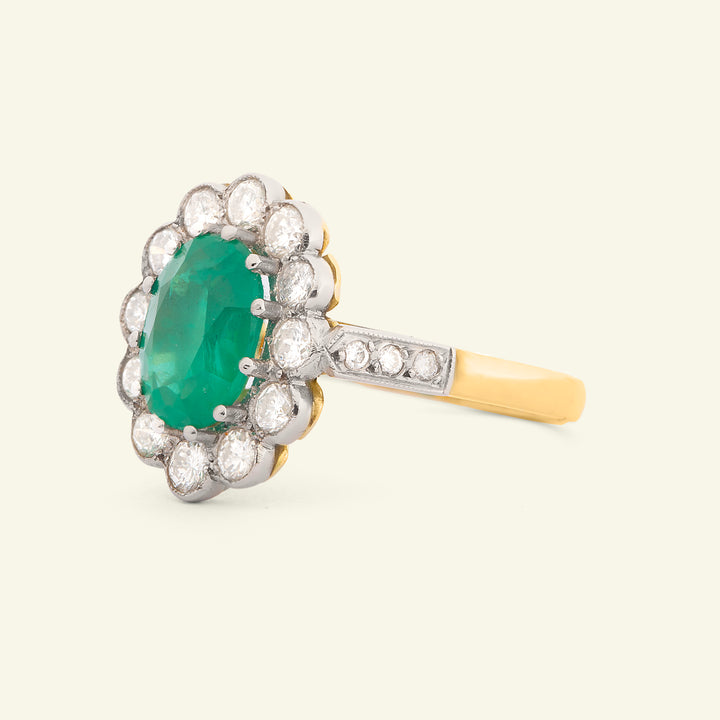 Vintage Style 1.80 Carat Emerald and Diamond Cluster