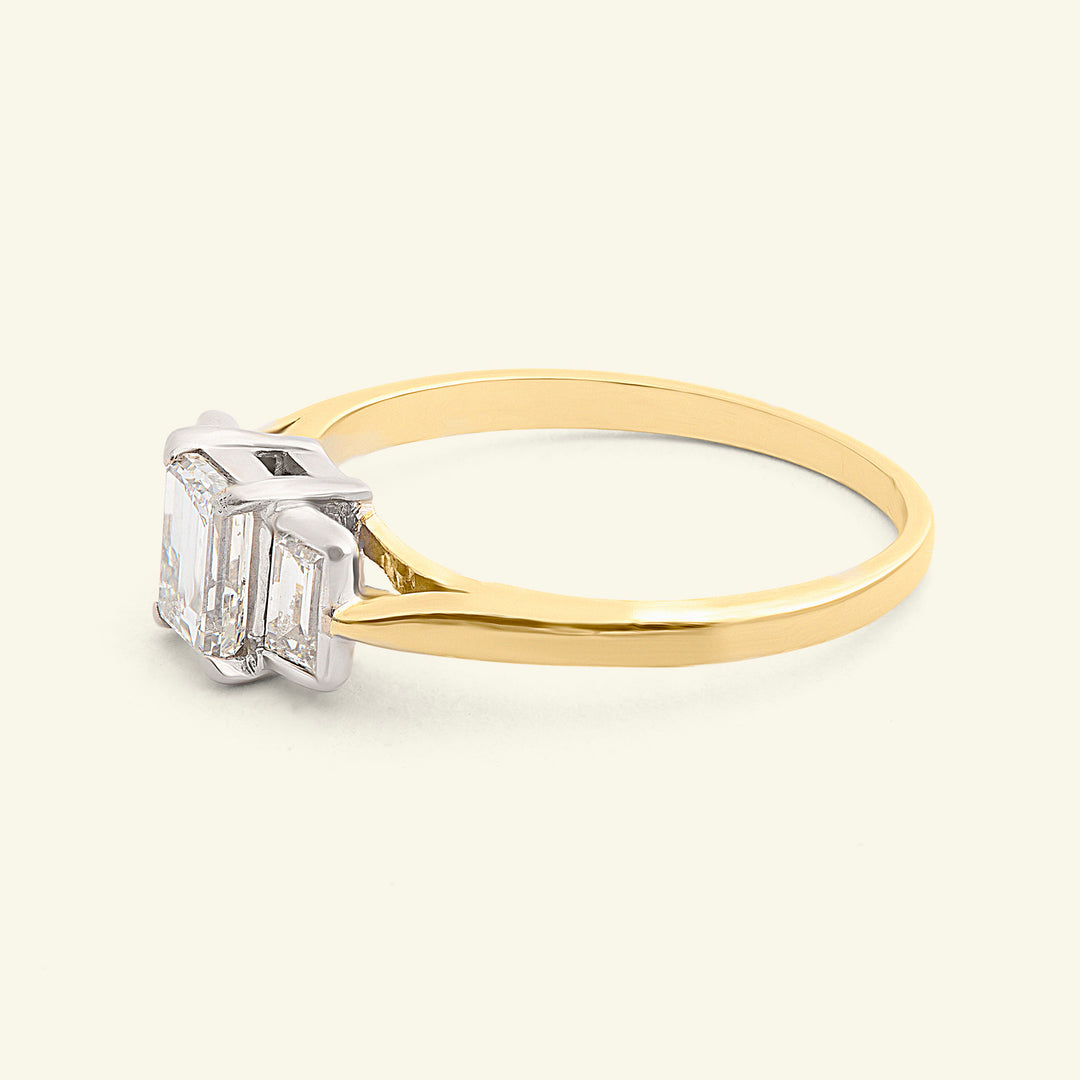 Vintage 1.03 Carat Emerald Cut Diamond Three Stone