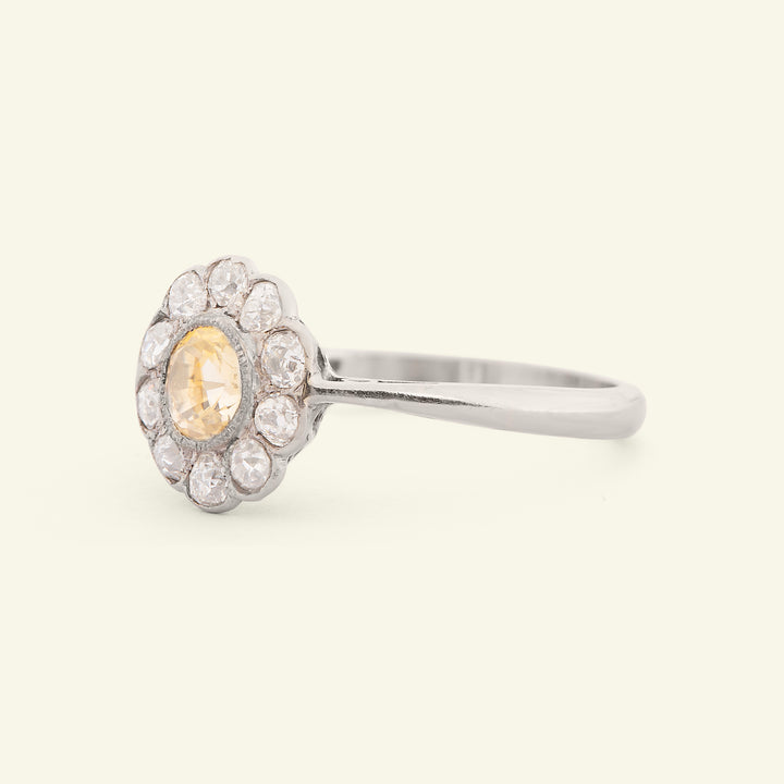 Art Deco Yellow Sapphire and Diamond Cluster
