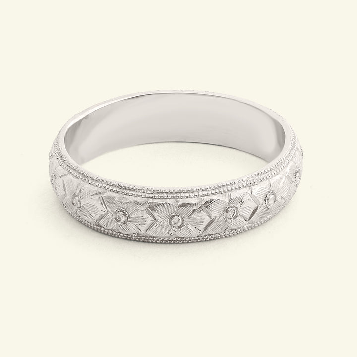 Vintage 5mm Orange Blossom Engraved Platinum Wedding Band