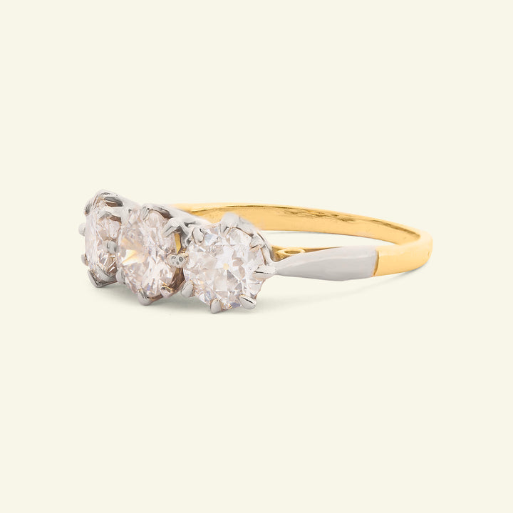 Vintage 1.75 Carat Brilliant Cut Diamond Three Stone