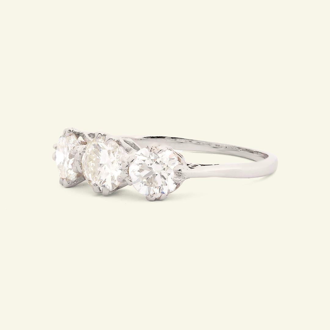 Art Deco 1.80 Carat Transitional Cut Diamond Three Stone