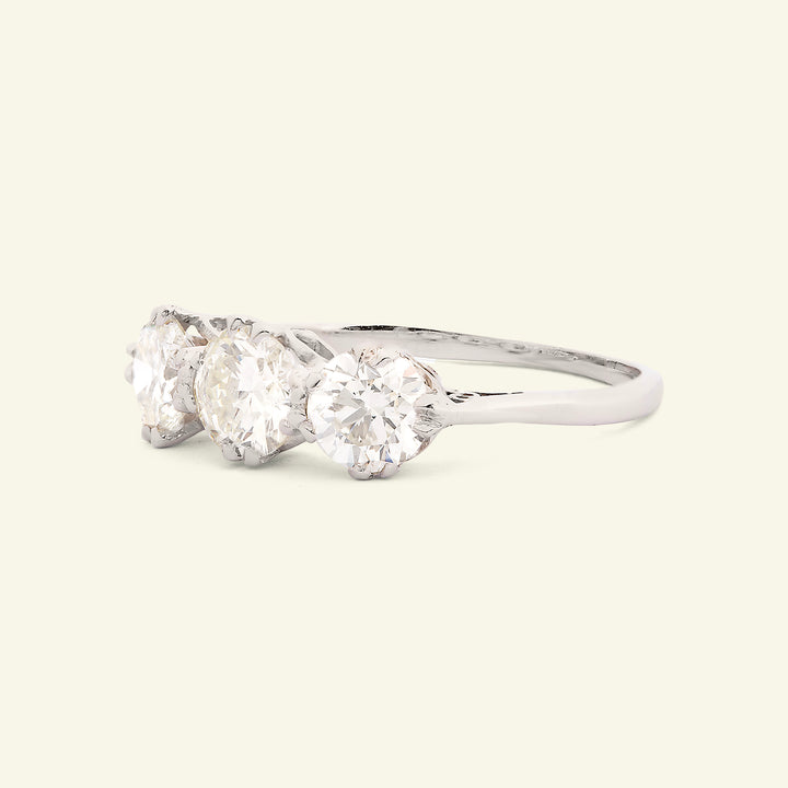 Art Deco 1.80 Carat Transitional Cut Diamond Three Stone