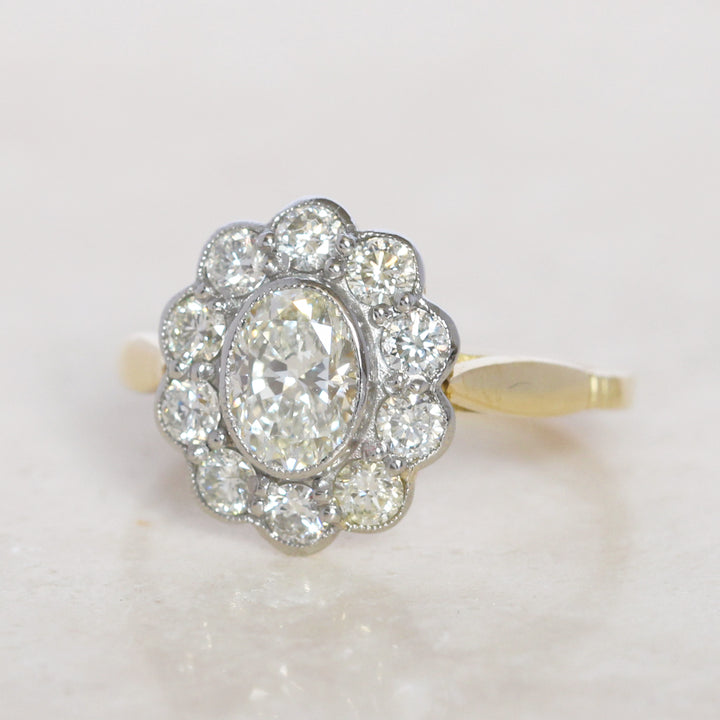 Vintage Style 1.62 Carat Oval Diamond Cluster