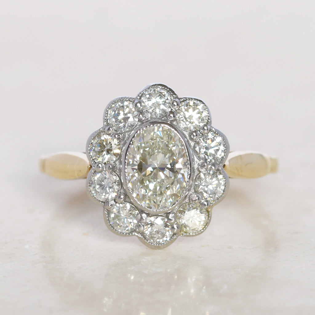 Vintage Style 1.62 Carat Oval Diamond Cluster