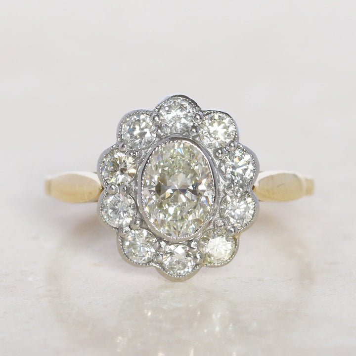 Vintage Style 1.62 Carat Oval Diamond Cluster