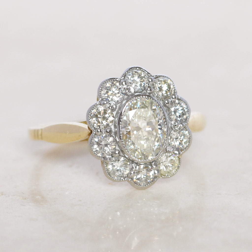 Vintage Style 1.62 Carat Oval Diamond Cluster