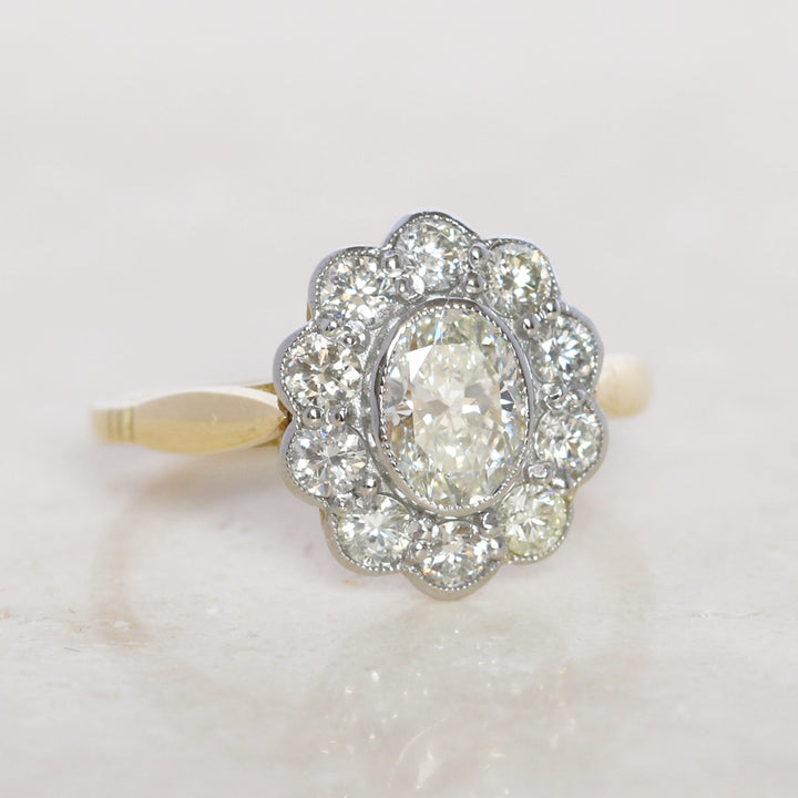 Vintage Style 1.62 Carat Oval Diamond Cluster