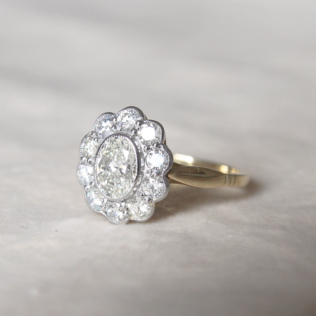 Vintage Style 1.62 Carat Oval Diamond Cluster