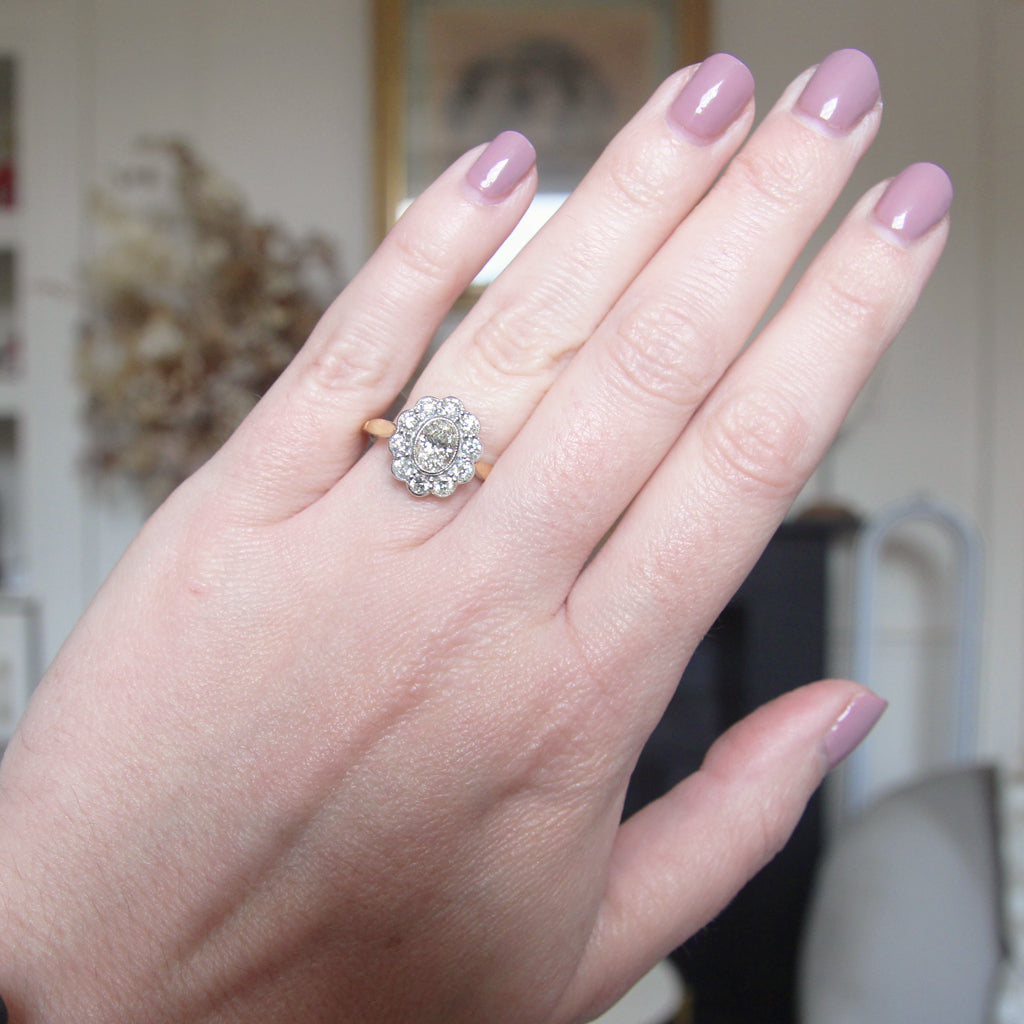 Vintage Style 1.62 Carat Oval Diamond Cluster