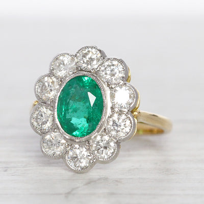 Vintage Style 1.30 Carat Emerald and Diamond Cluster