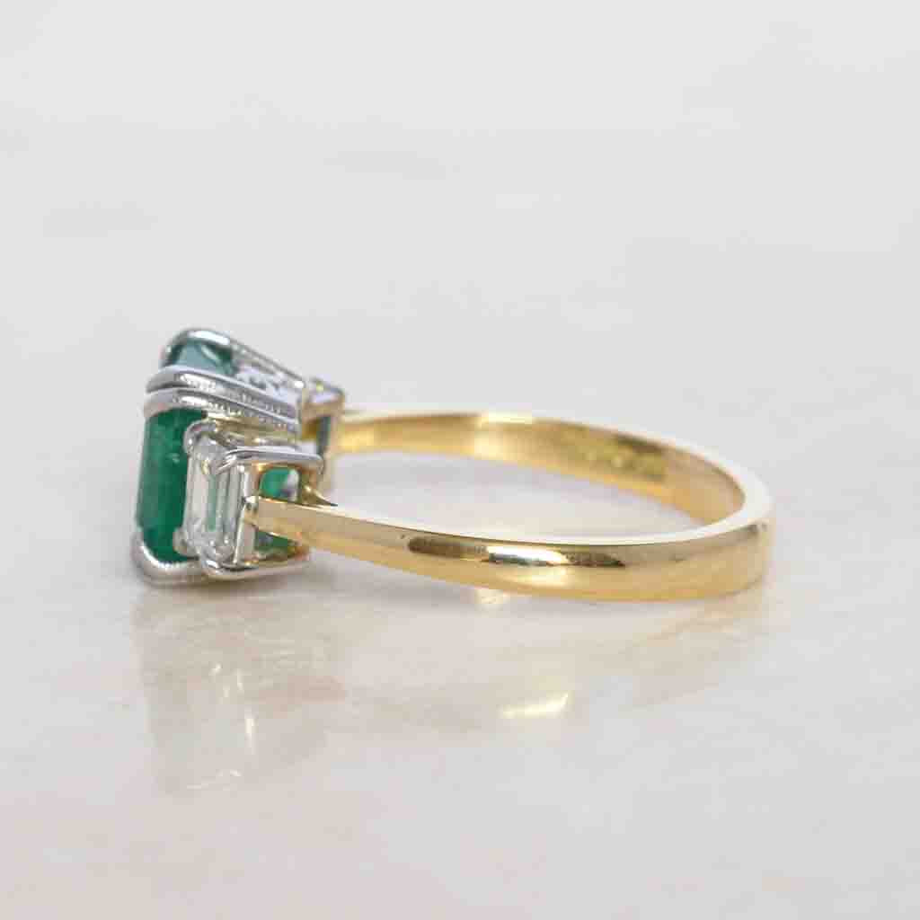 Vintage Style 2.35 Carat Emerald and Diamond Three Stone
