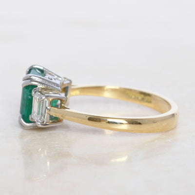 Vintage Style 2.35 Carat Emerald and Diamond Three Stone