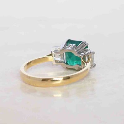 Vintage Style 2.35 Carat Emerald and Diamond Three Stone