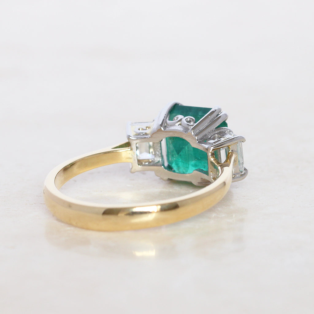 Vintage Style 2.35 Carat Emerald and Diamond Three Stone