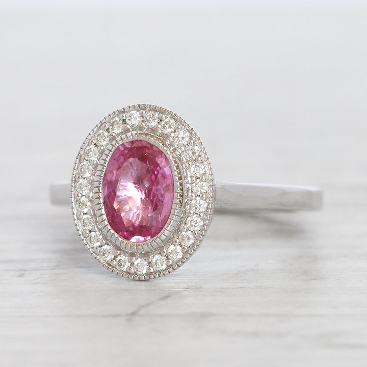 Art Deco Style 1.28 Carat Pink Sapphire and Diamond Cluster