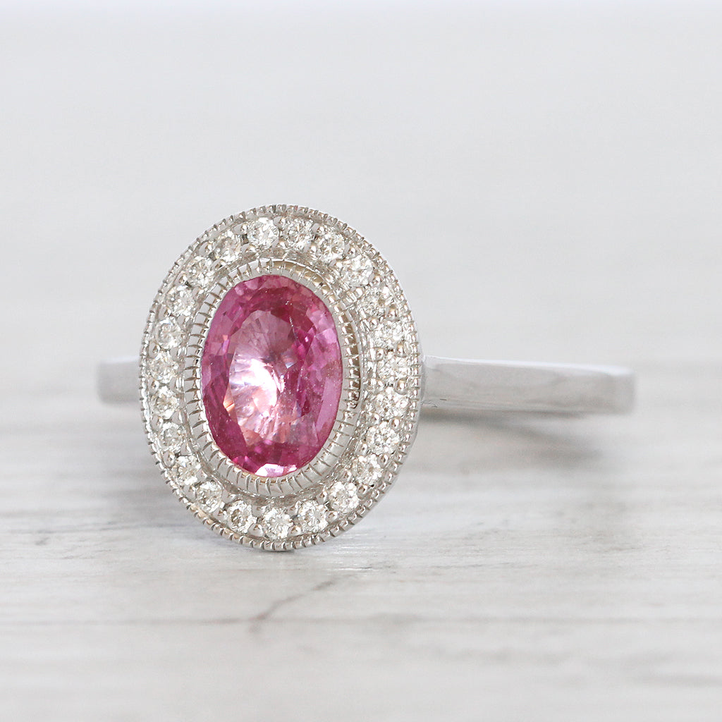 Art Deco Style 1.28 Carat Pink Sapphire and Diamond Cluster