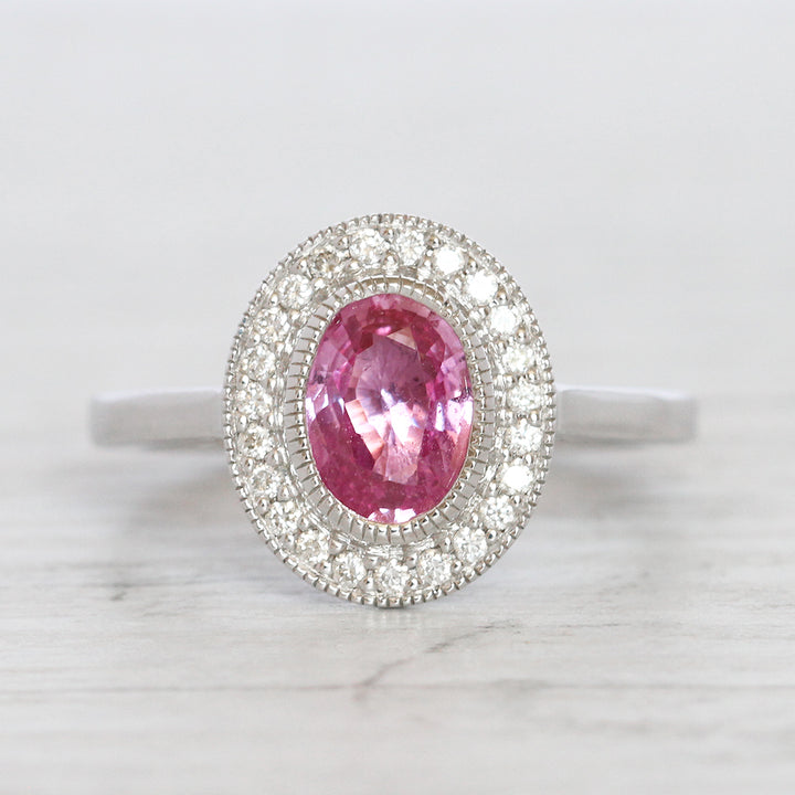 Art Deco Style 1.28 Carat Pink Sapphire and Diamond Cluster