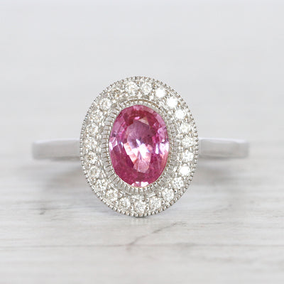 Art Deco Style 1.28 Carat Pink Sapphire and Diamond Cluster
