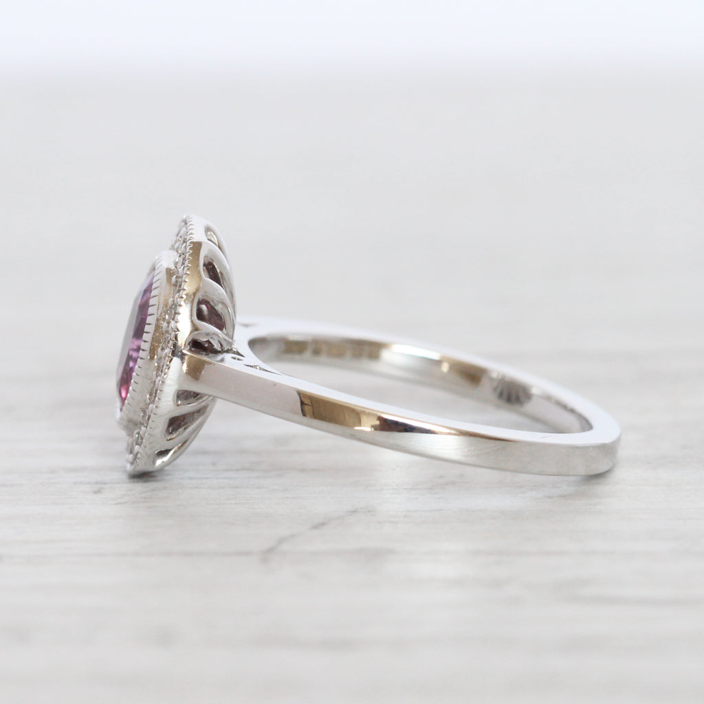 Art Deco Style 1.28 Carat Pink Sapphire and Diamond Cluster