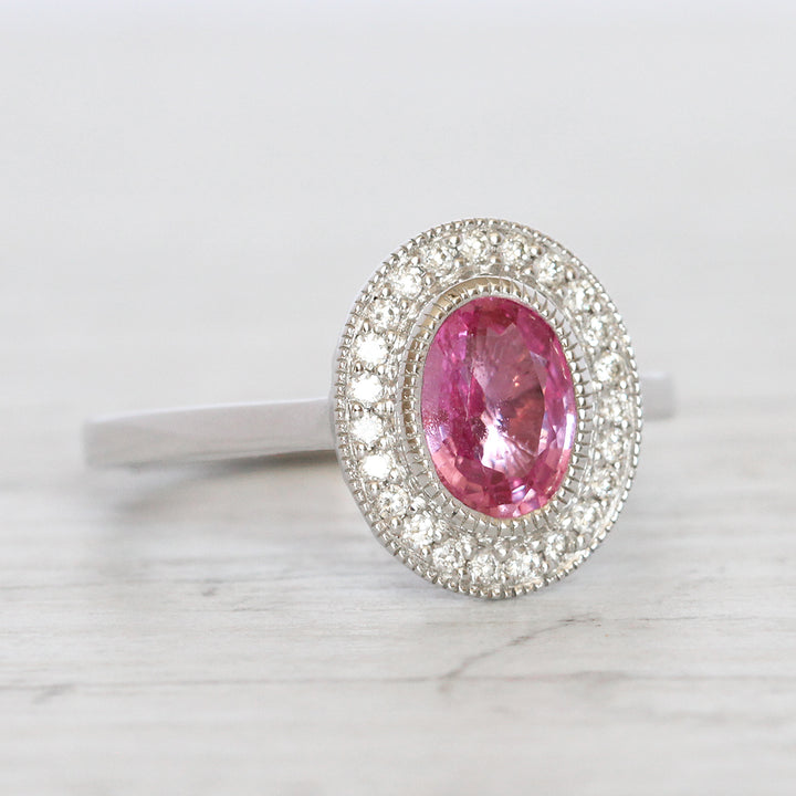 Art Deco Style 1.28 Carat Pink Sapphire and Diamond Cluster