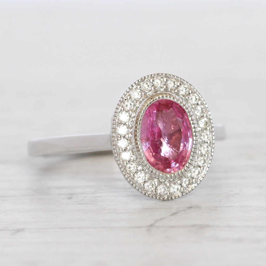 Art Deco Style 1.28 Carat Pink Sapphire and Diamond Cluster