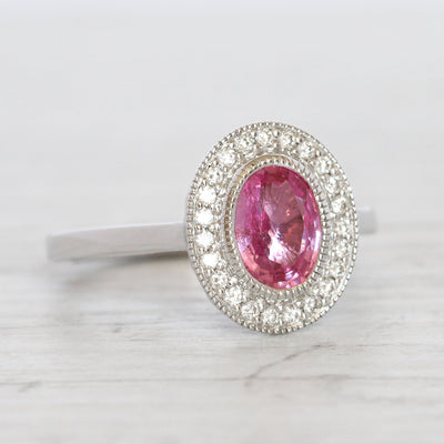 Art Deco Style 1.28 Carat Pink Sapphire and Diamond Cluster