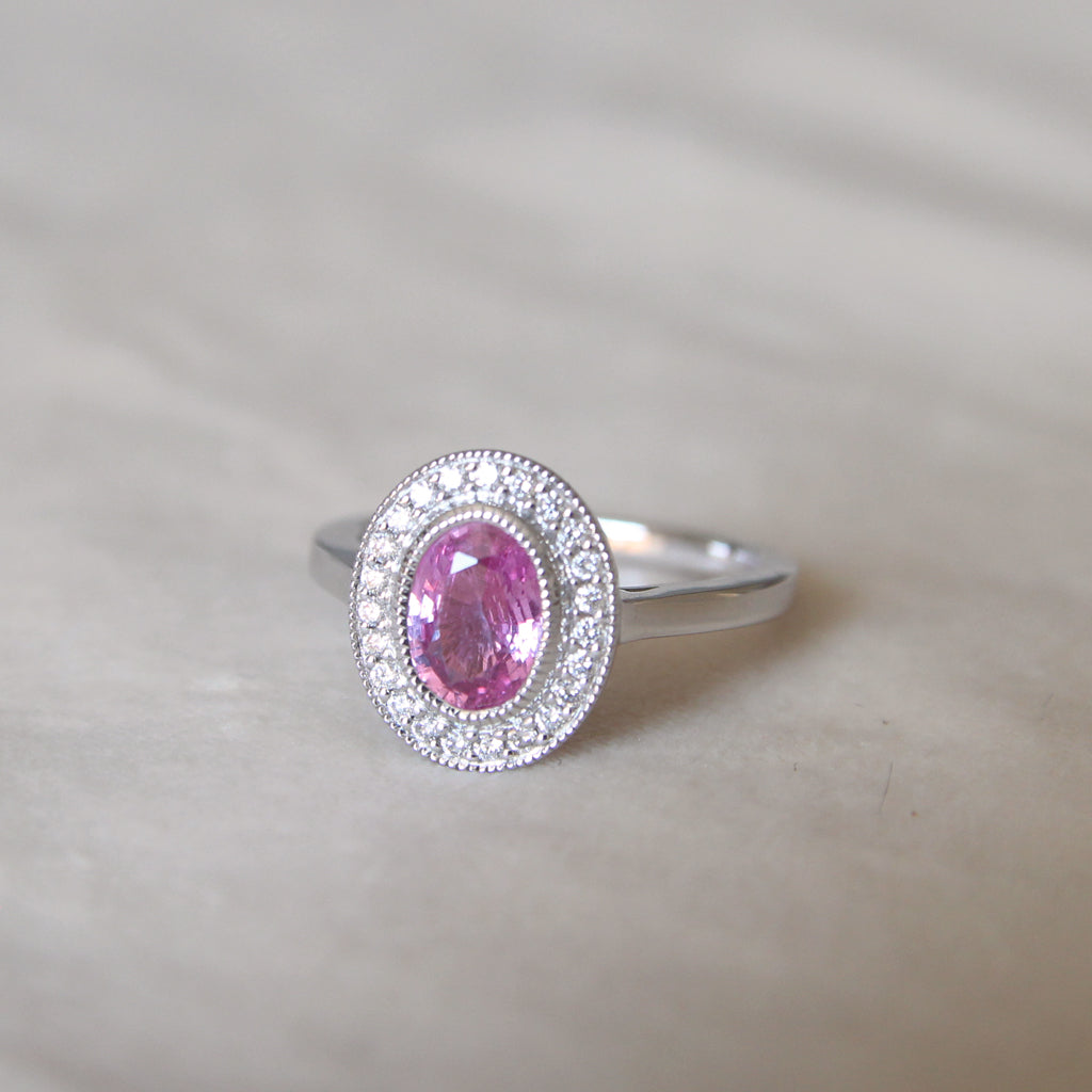 Art Deco Style 1.28 Carat Pink Sapphire and Diamond Cluster
