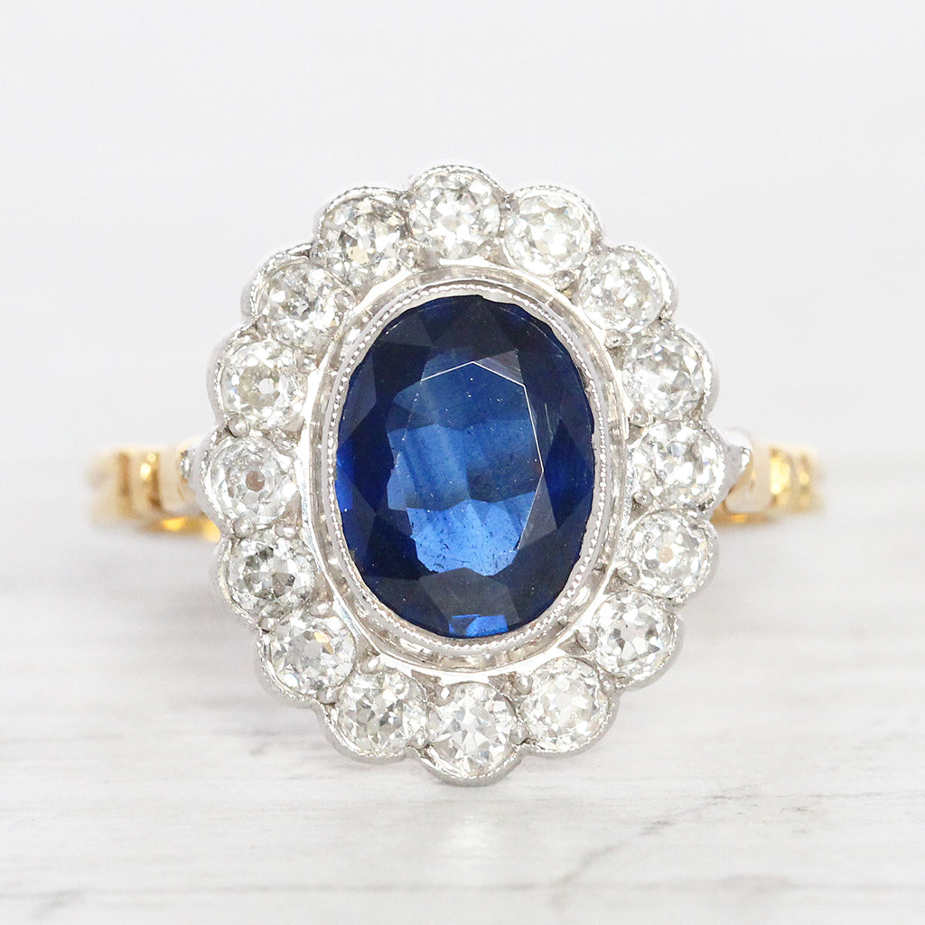 Vintage Style 3 Carat Sapphire and Diamond Cluster