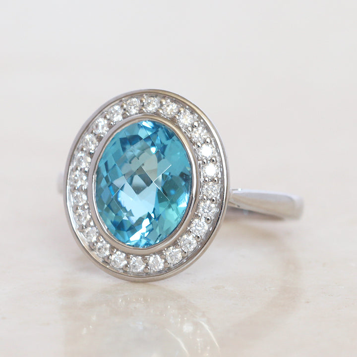Contemporary 3.55 Carat Blue Topaz and Diamond Cluster