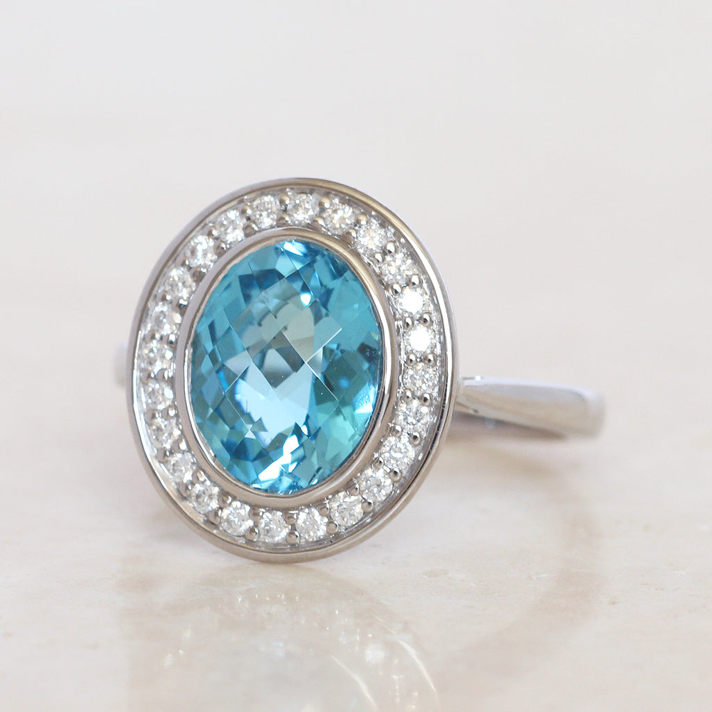 Contemporary 3.55 Carat Blue Topaz and Diamond Cluster