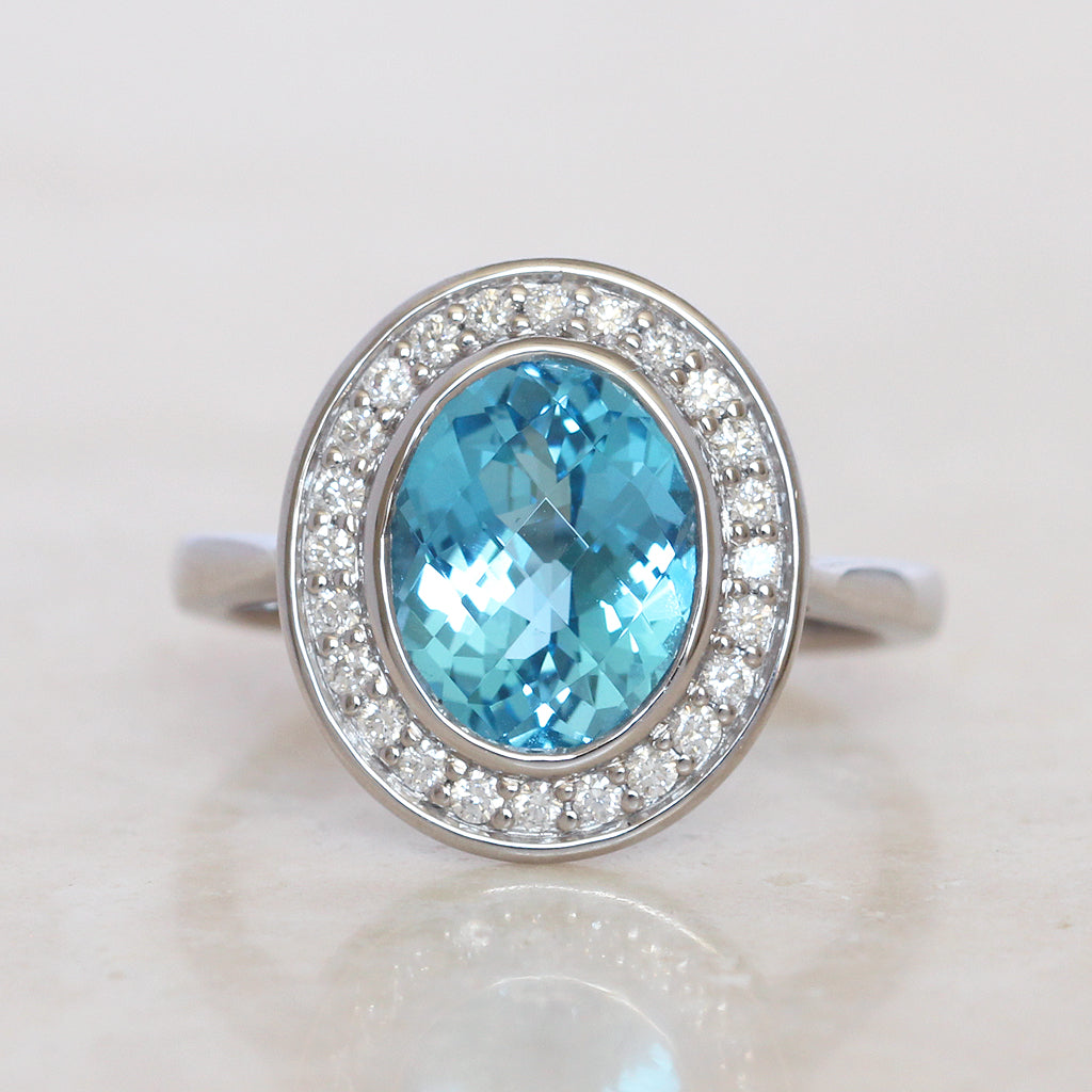 Contemporary 3.55 Carat Blue Topaz and Diamond Cluster