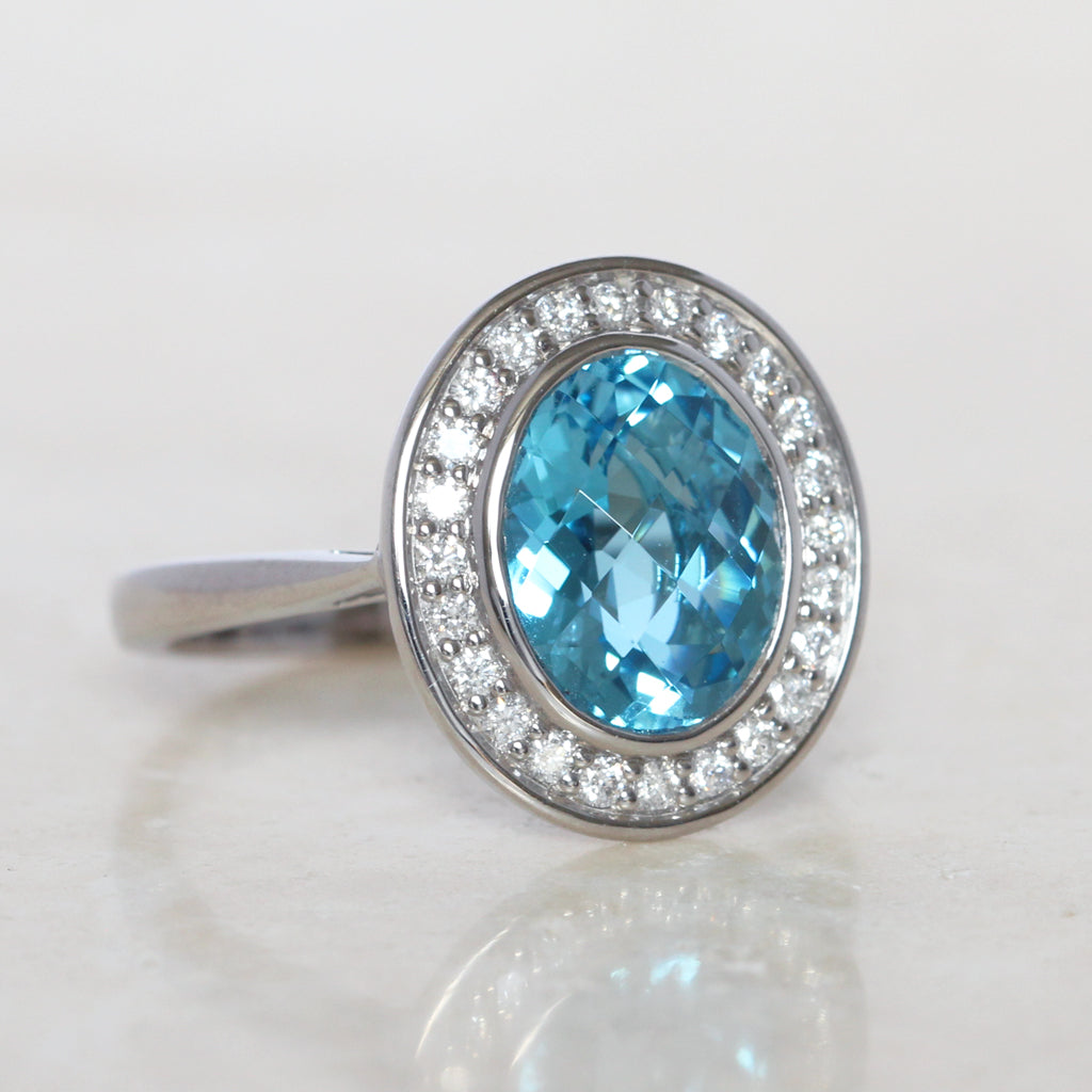 Contemporary 3.55 Carat Blue Topaz and Diamond Cluster