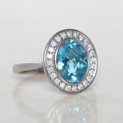 Contemporary 3.55 Carat Blue Topaz and Diamond Cluster