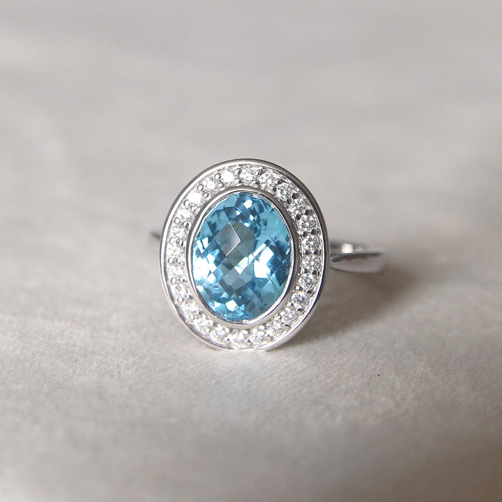 Contemporary 3.55 Carat Blue Topaz and Diamond Cluster