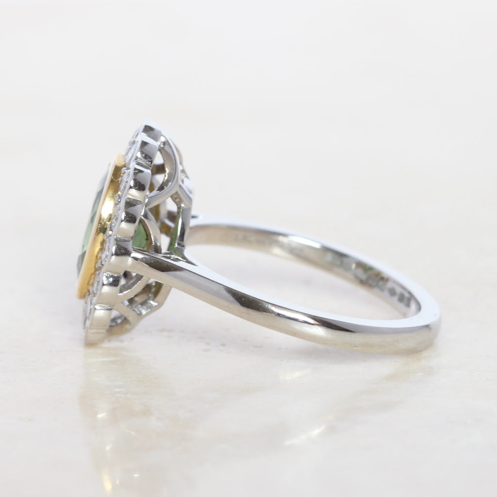 Vintage Style 1.82 Carat Green Tourmaline and Diamond Cluster