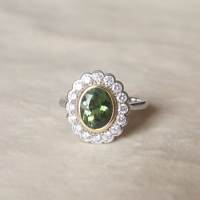 Vintage Style 1.82 Carat Green Tourmaline and Diamond Cluster