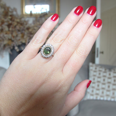Vintage Style 1.82 Carat Green Tourmaline and Diamond Cluster