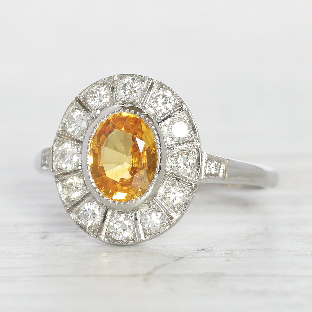 Vintage Style 1.28 Carat Yellow Sapphire and Diamond Cluster