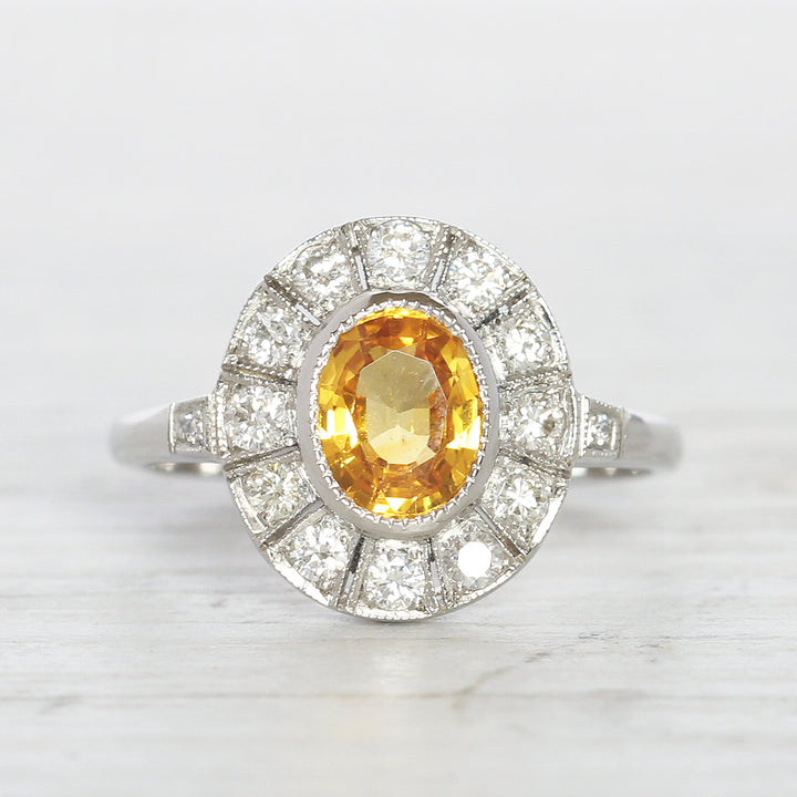 Vintage Style 1.28 Carat Yellow Sapphire and Diamond Cluster