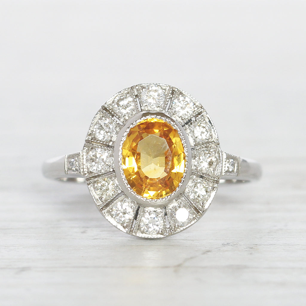 Vintage Style 1.28 Carat Yellow Sapphire and Diamond Cluster