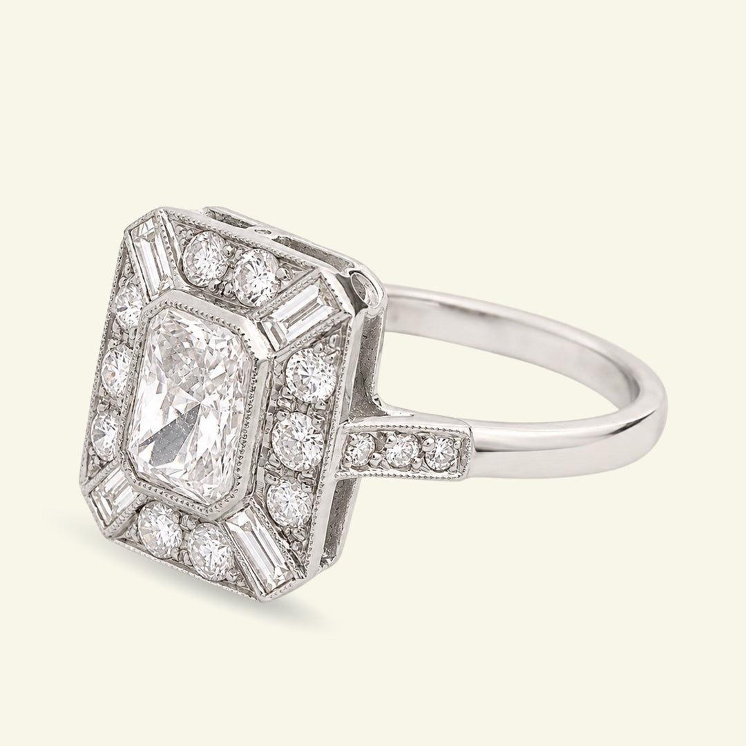 Art Deco Style 1.46 Carat Radiant Cut Diamond Cluster