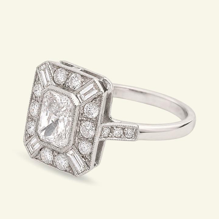 Art Deco Style 1.46 Carat Radiant Cut Diamond Cluster